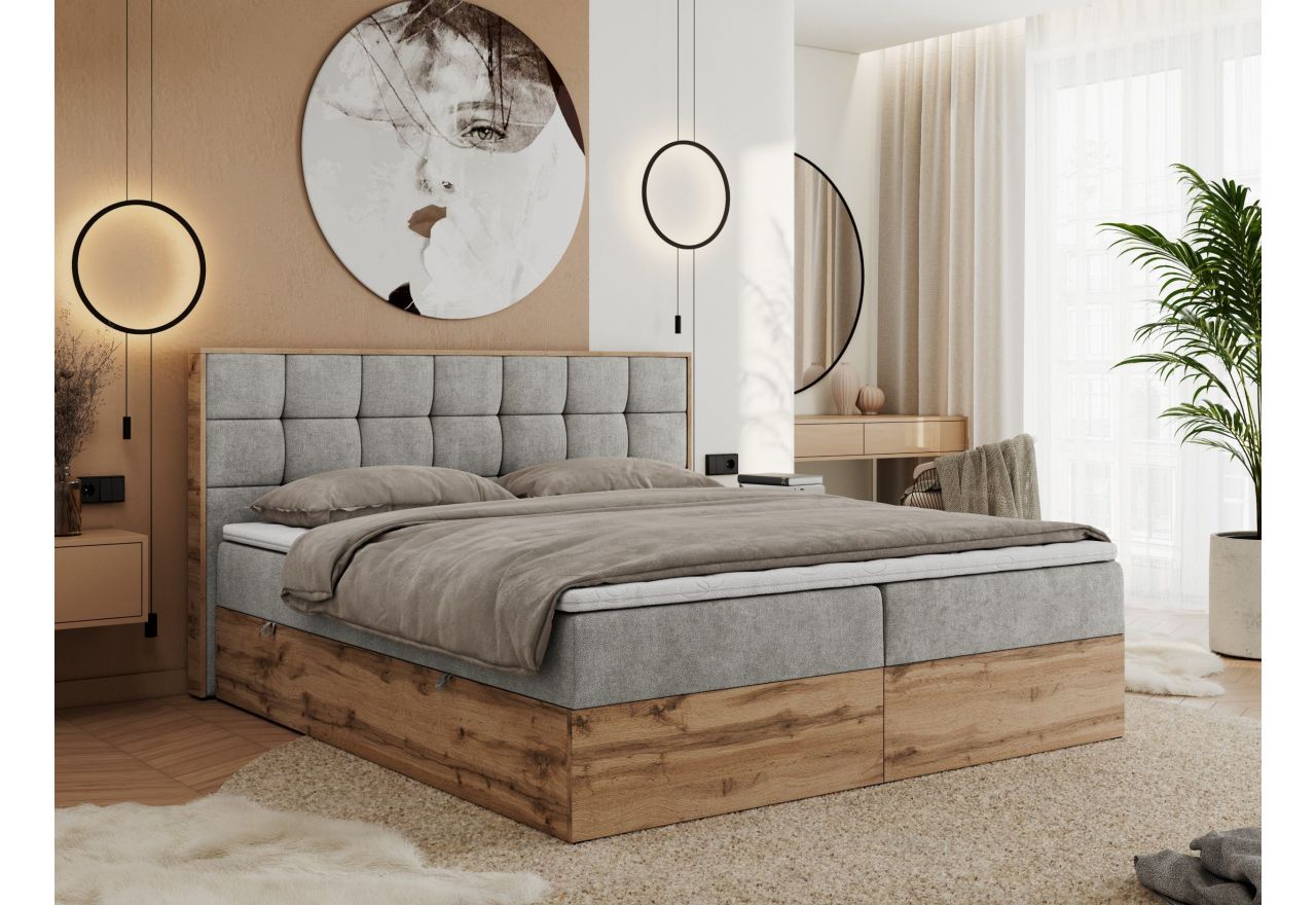 Łóżko kontynentalne ALBERO 1 180x200 - H3 - jasnoszary, struktura