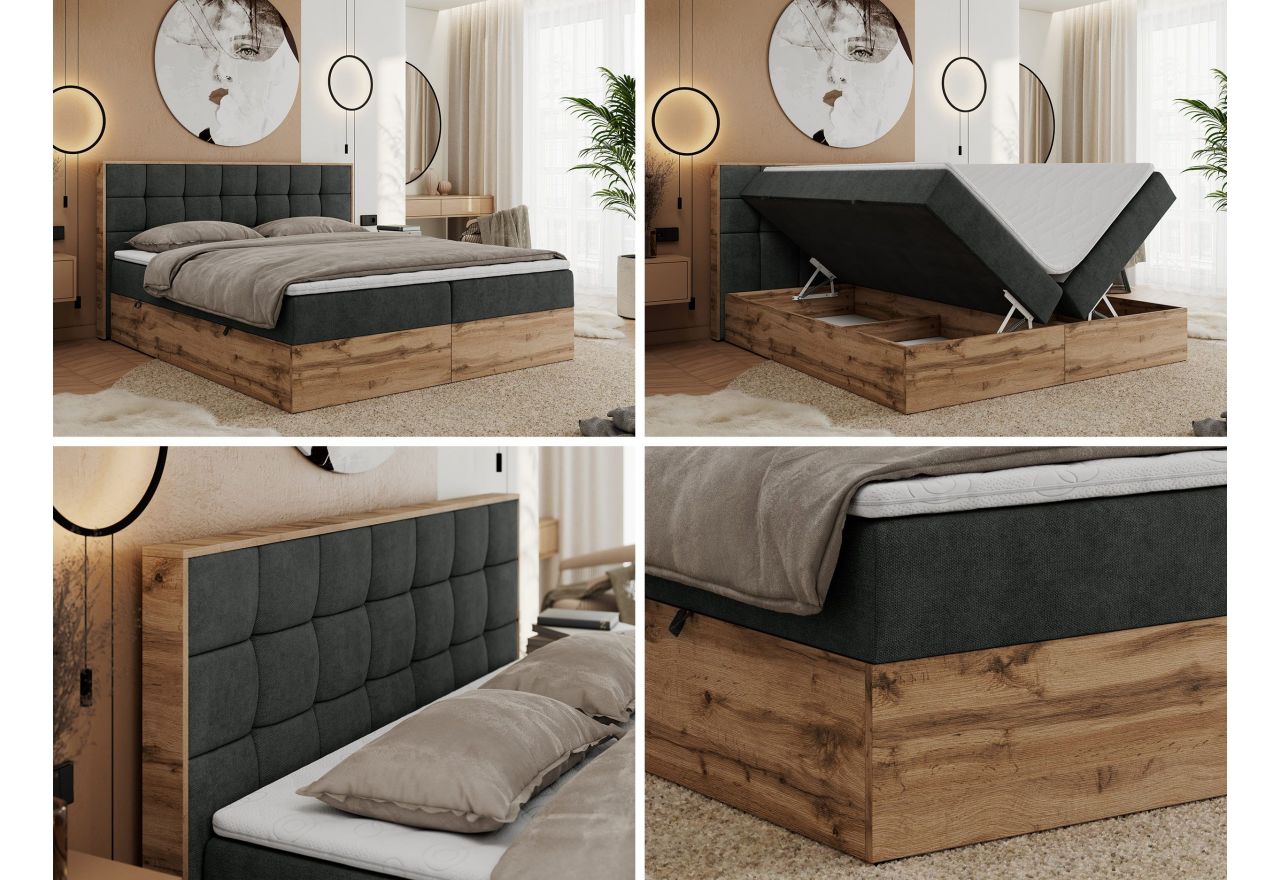 Łóżko kontynentalne ALBERO 1 200x200 - H3 - ciemnoszary, struktura