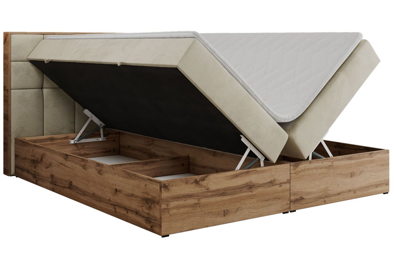 Łóżko kontynentalne ALBERO 1 160x200 - H3 - beżowy, welwet