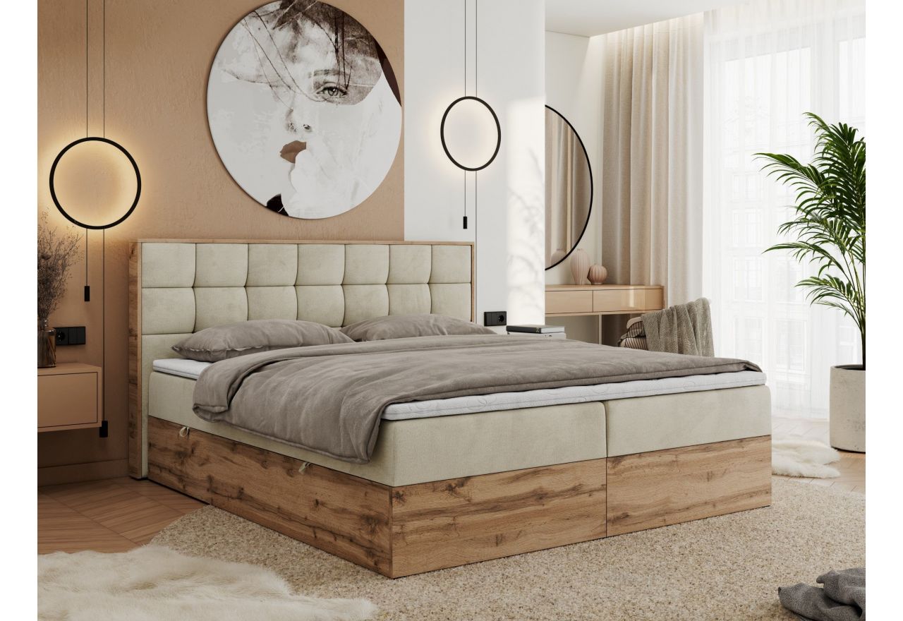 Łóżko kontynentalne ALBERO 1 180x200 - H3 - beżowy, welwet