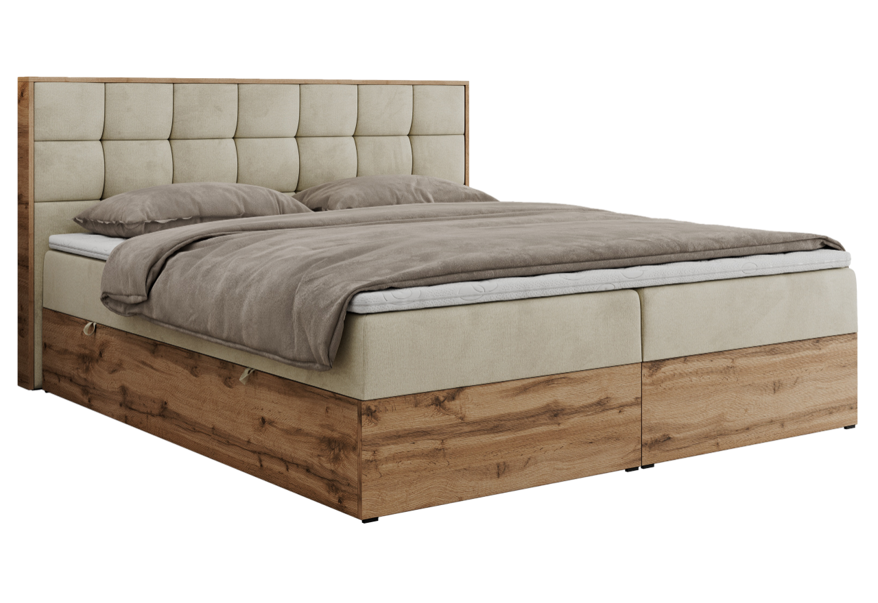 Łóżko kontynentalne ALBERO 1 180x200 - H3 - beżowy, welwet