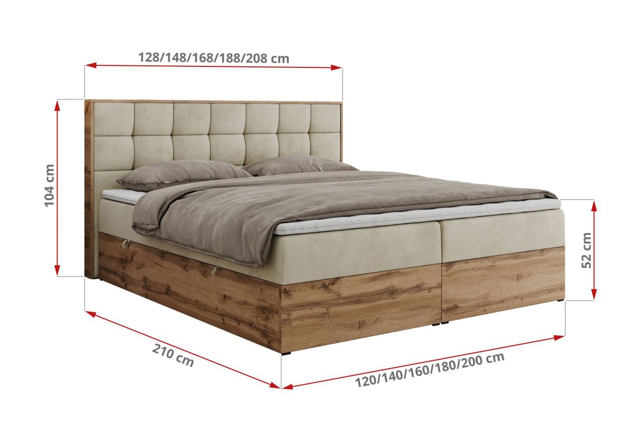 Łóżko kontynentalne ALBERO 1 140x200 - H4 - beżowy, welwet