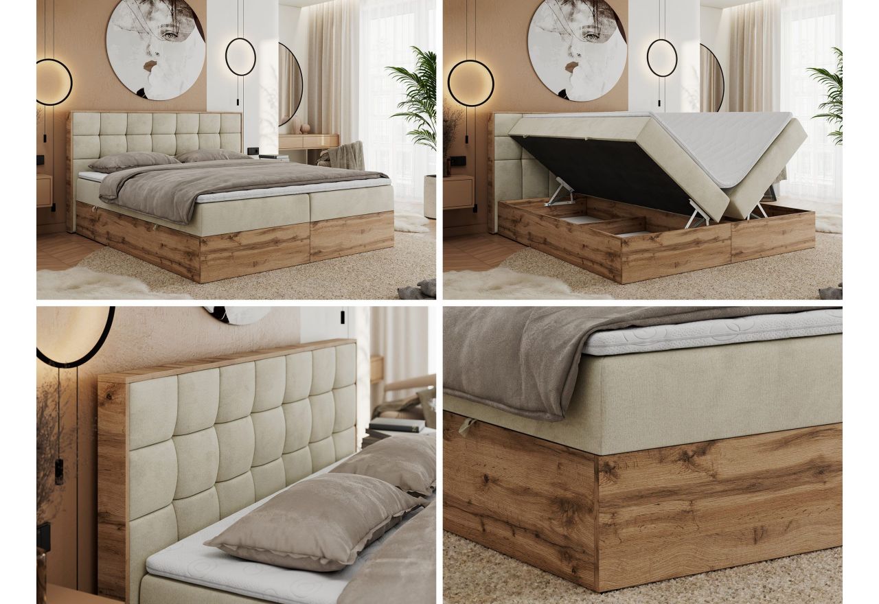 Łóżko kontynentalne ALBERO 1 140x200 - H4 - beżowy, welwet