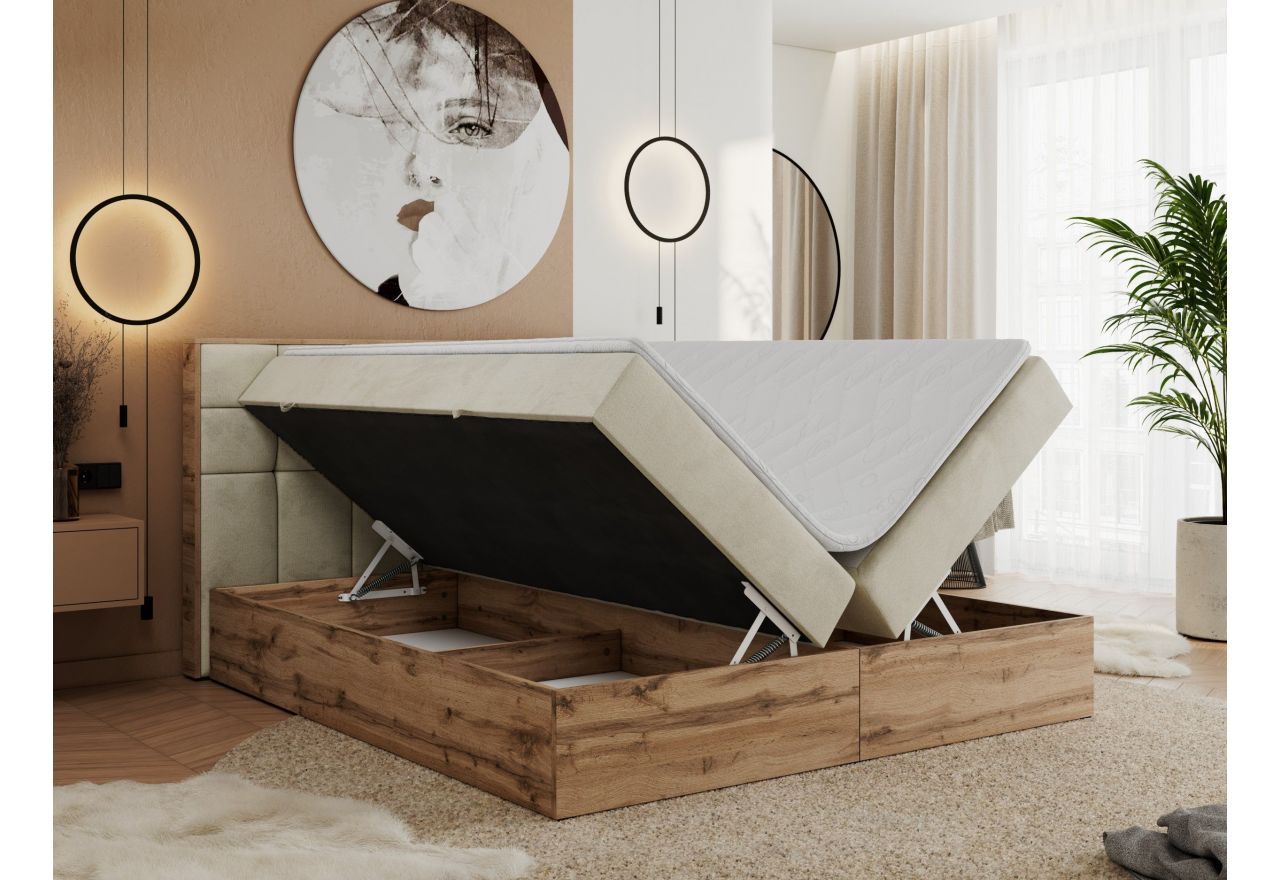 Łóżko kontynentalne ALBERO 1 180x200 - H4 - beżowy, welwet