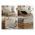 Łóżko kontynentalne ALBERO 1 180x200 - H4 - beżowy, welwet