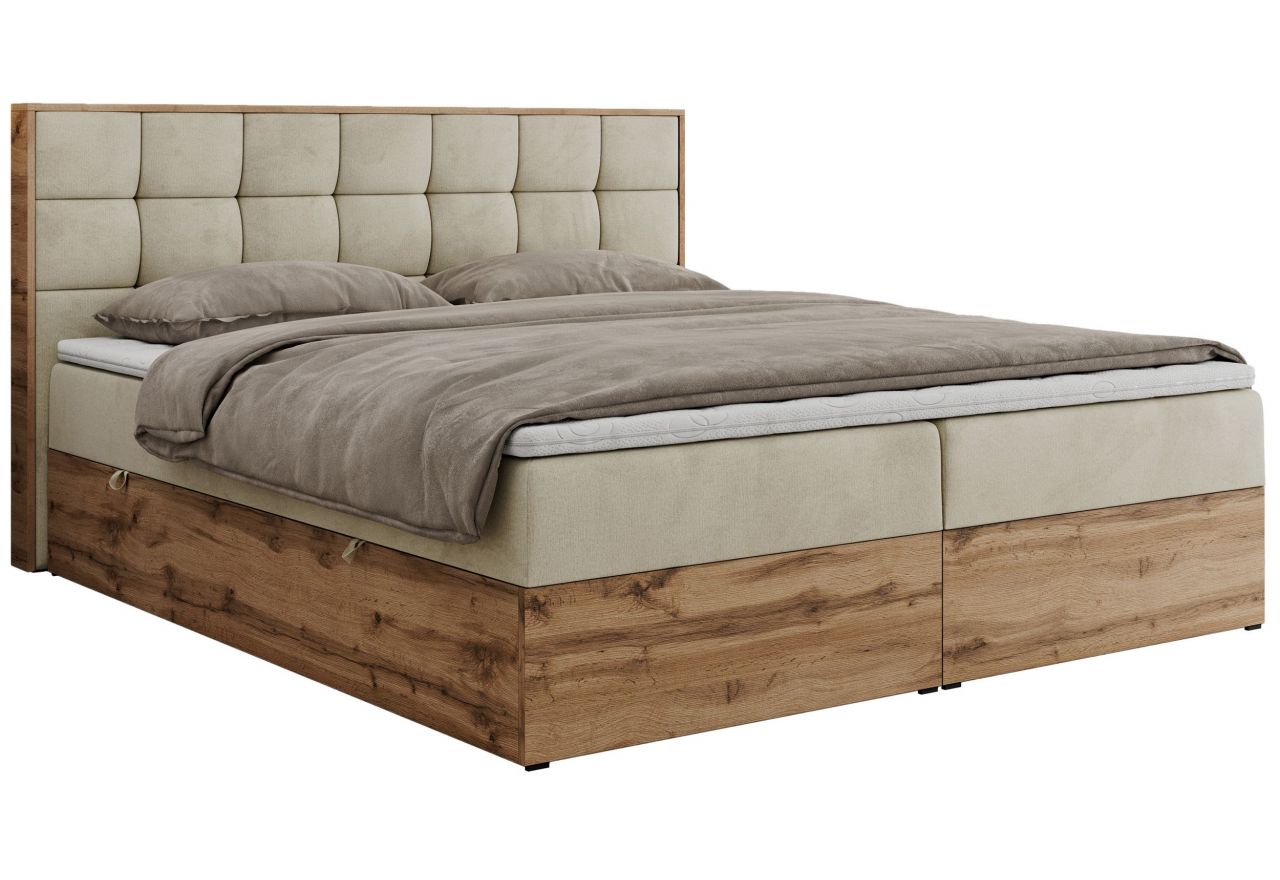 Łóżko kontynentalne ALBERO 1 200x200 - H4 - beżowy, welwet