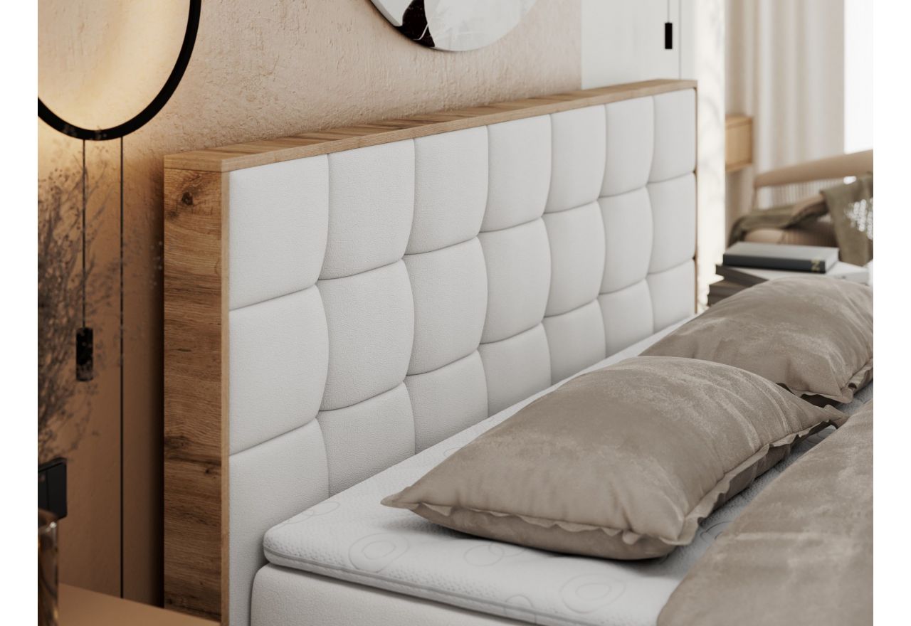 Łóżko kontynentalne ALBERO 1 120x200 - H3 - biały, ekoskóra