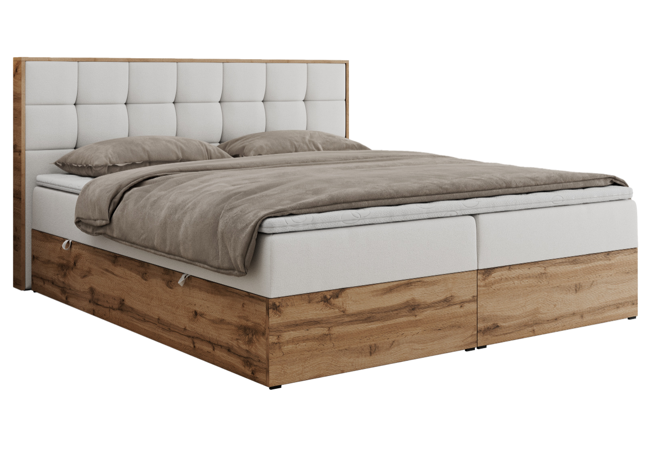 Łóżko kontynentalne ALBERO 1 140x200 - H3 - biały, ekoskóra