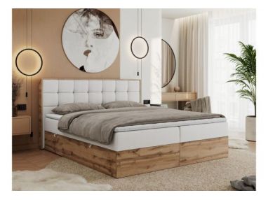 Łóżko kontynentalne ALBERO 1 180x200 - H3 - biały, ekoskóra