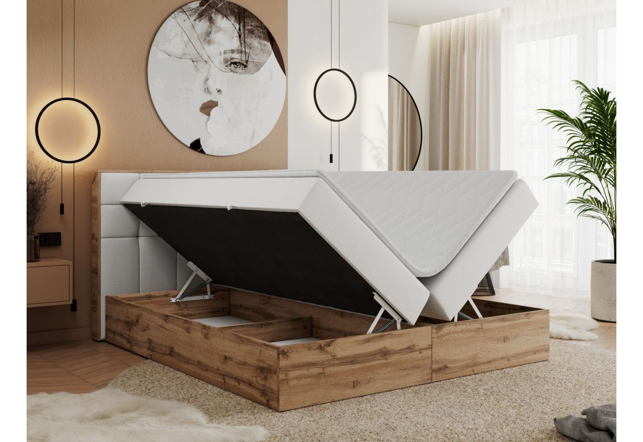 Łóżko kontynentalne ALBERO 1 140x200 - H4 - biały, ekoskóra