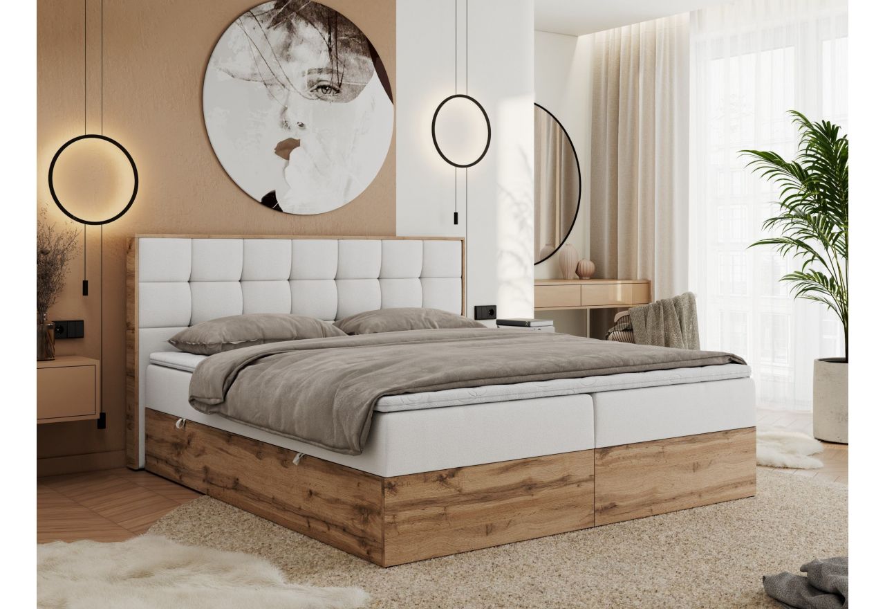 Łóżko kontynentalne ALBERO 1 180x200 - H4 - biały, ekoskóra