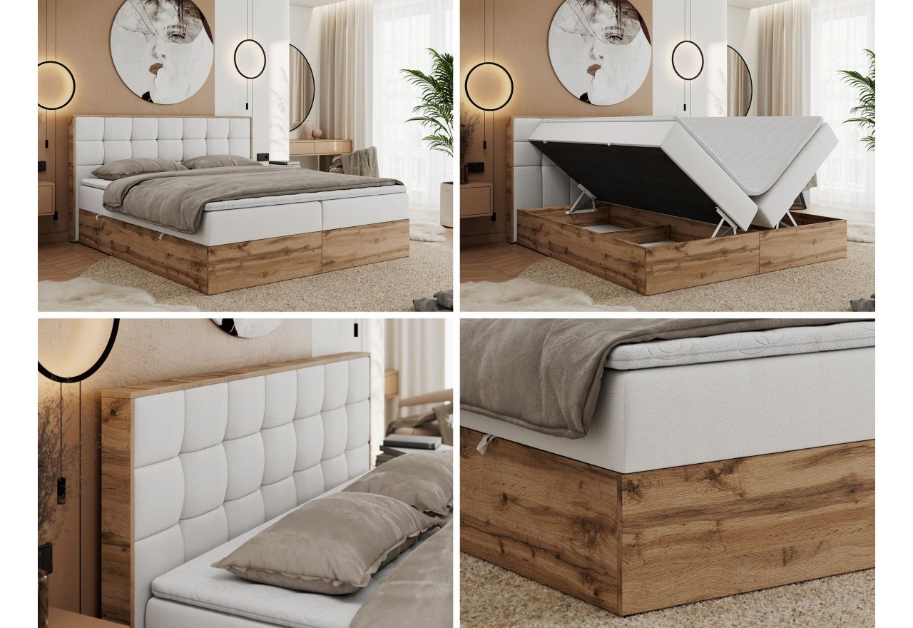 Łóżko kontynentalne ALBERO 1 200x200 - H4 - biały, ekoskóra