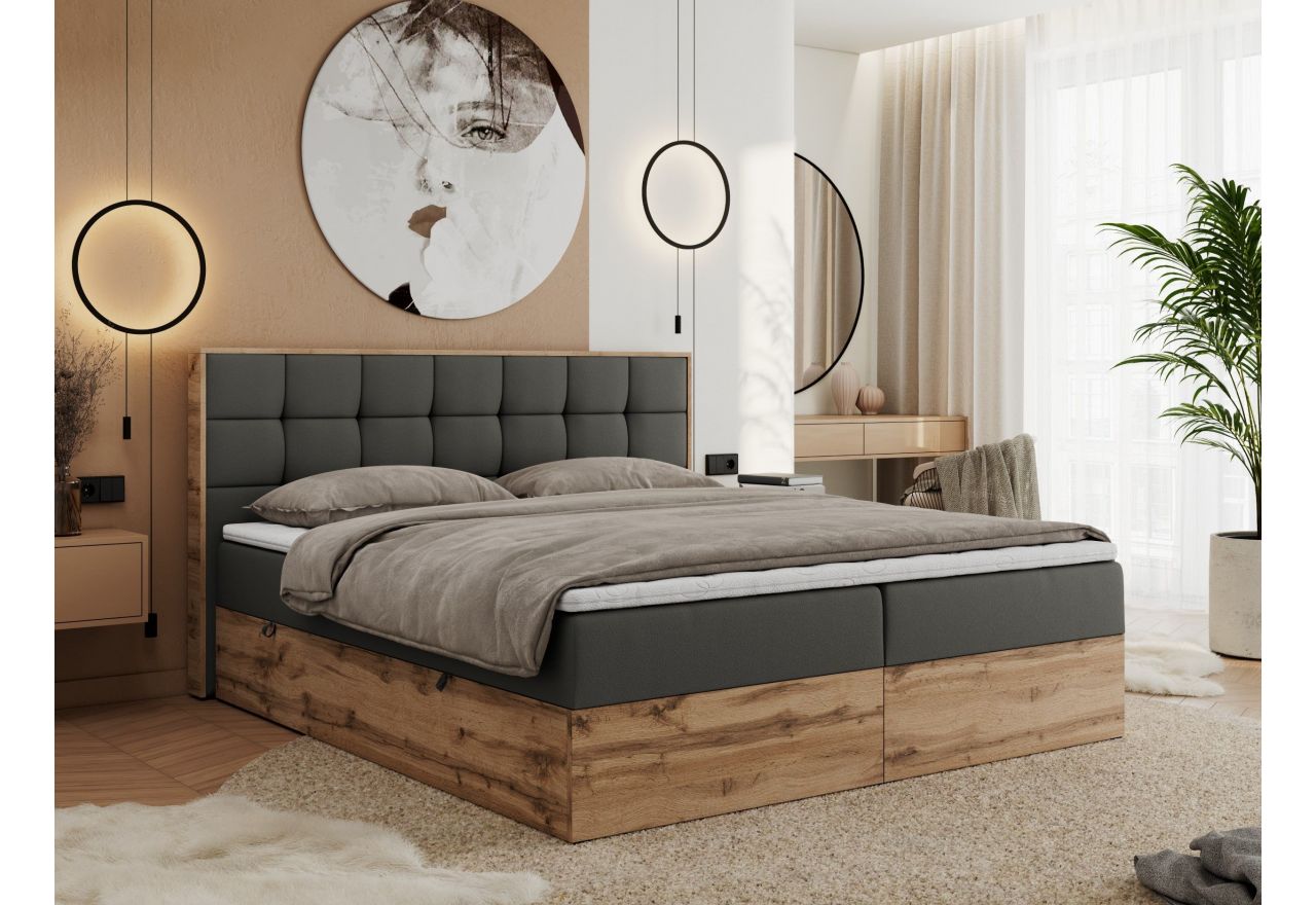 Łóżko kontynentalne ALBERO 1 160x200 - H3 - szary, ekoskóra