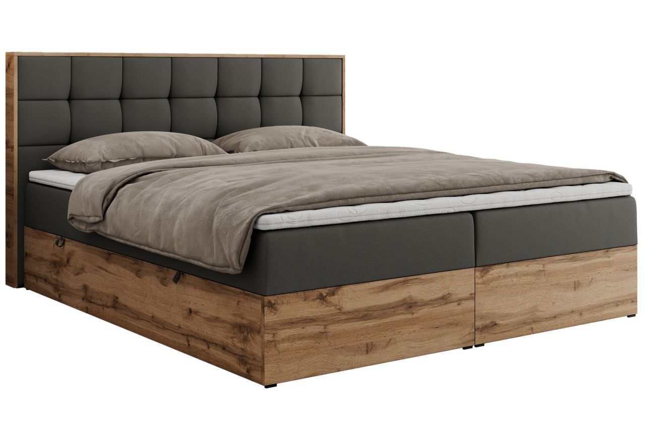 Łóżko kontynentalne ALBERO 1 160x200 - H3 - szary, ekoskóra