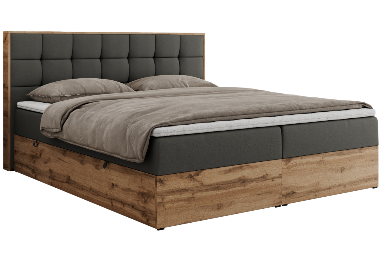 Łóżko kontynentalne ALBERO 1 120x200 - H4 - szary, ekoskóra