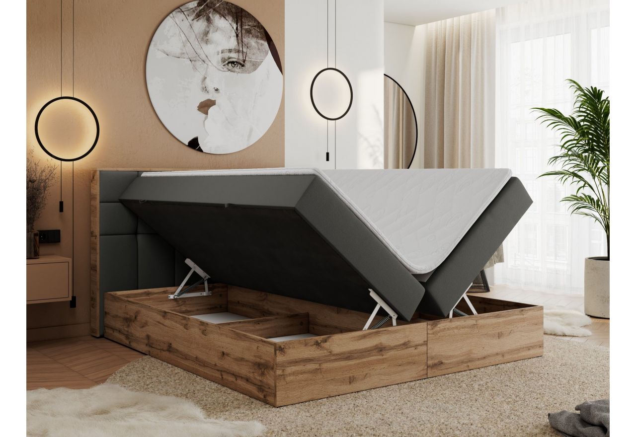 Łóżko kontynentalne ALBERO 1 140x200 - H4 - szary, ekoskóra