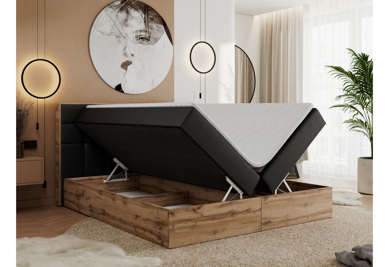 Łóżko kontynentalne ALBERO 1 160x200 - H3 - czarny, ekoskóra