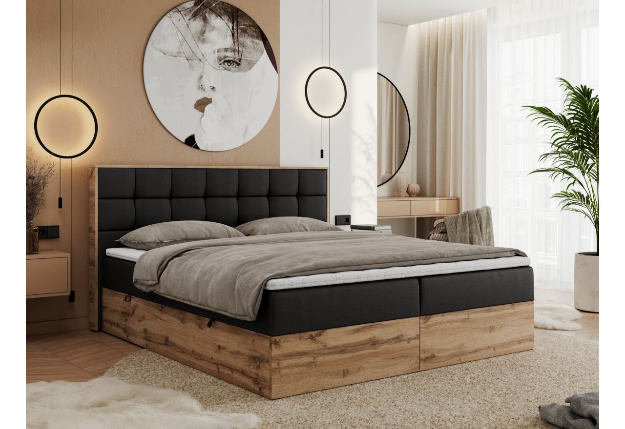 Łóżko kontynentalne ALBERO 1 180x200 - H3 - czarny, ekoskóra