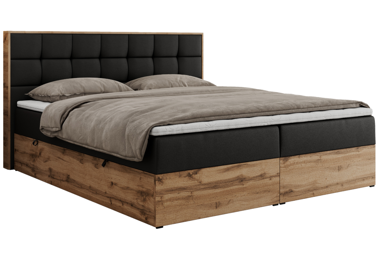 Łóżko kontynentalne ALBERO 1 180x200 - H3 - czarny, ekoskóra