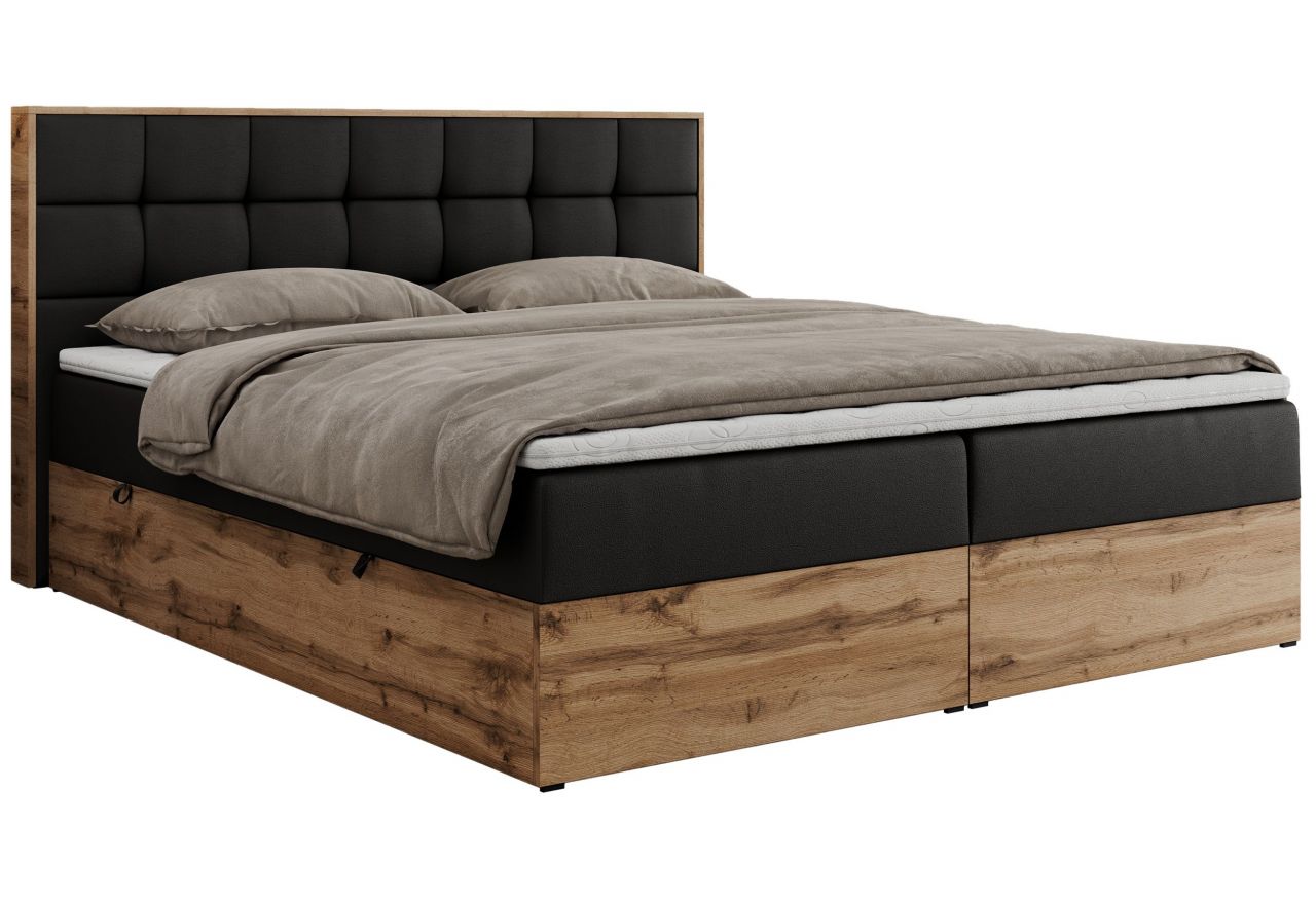 Łóżko kontynentalne ALBERO 1 200x200 - H3 - czarny, ekoskóra