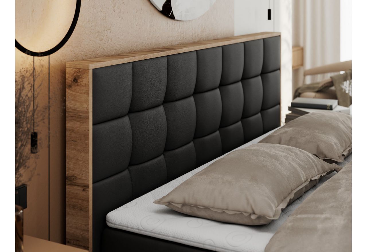 Łóżko kontynentalne ALBERO 1 120x200 - H4 - czarny, ekoskóra