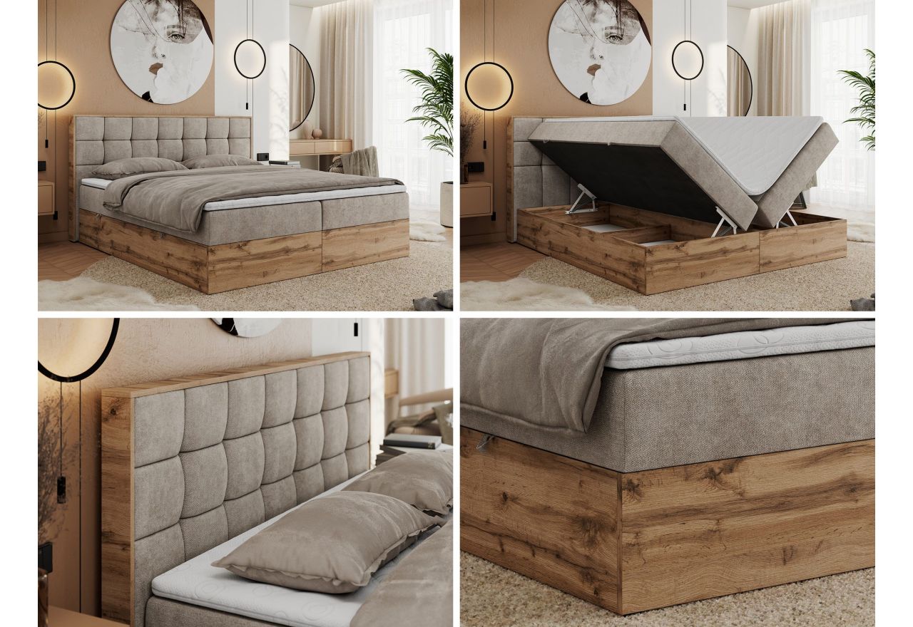 Łóżko kontynentalne ALBERO 1 200x200 - H4 - beżowy, struktura