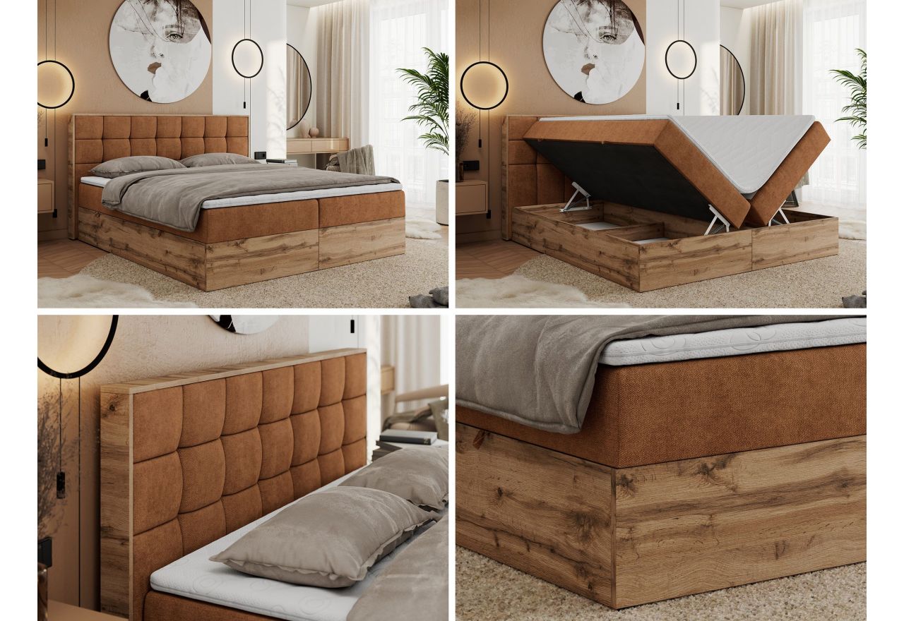 Łóżko kontynentalne ALBERO 1 160x200 - H3 - pomarańczowy, struktura