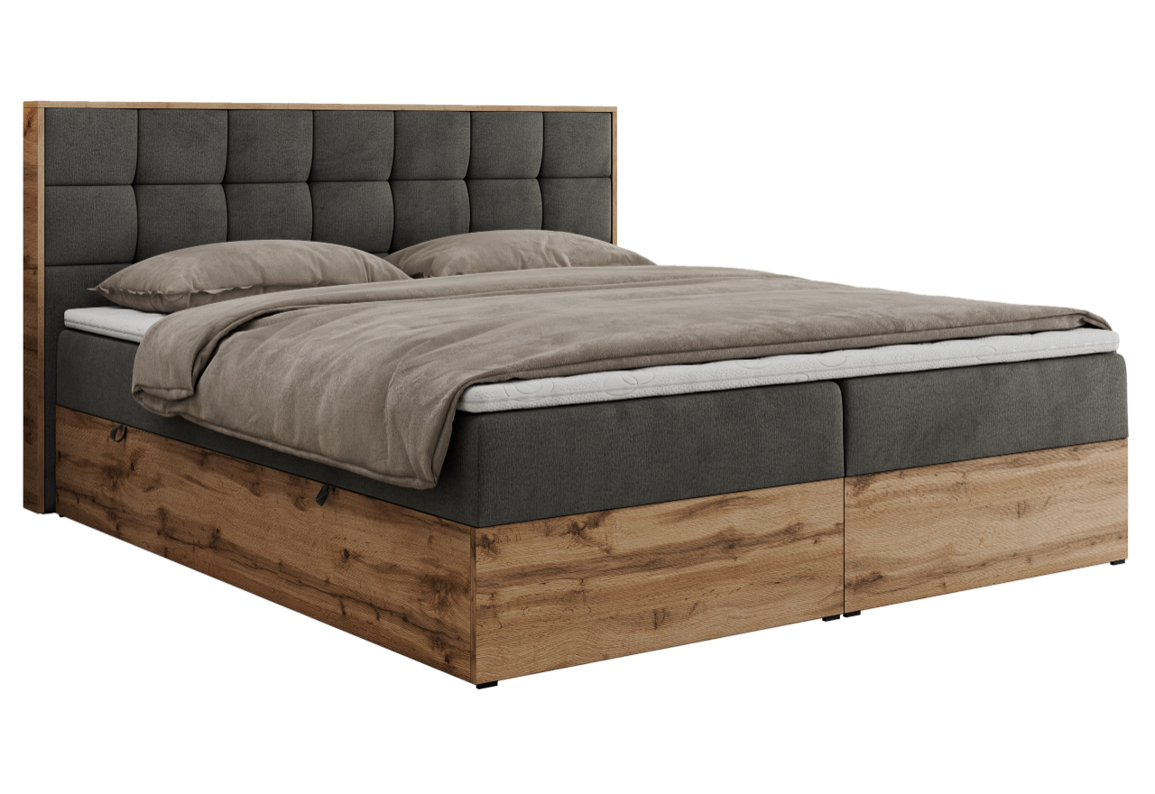 Łóżko kontynentalne ALBERO 1 180x200 - H3 - ciemnoszary, welwet