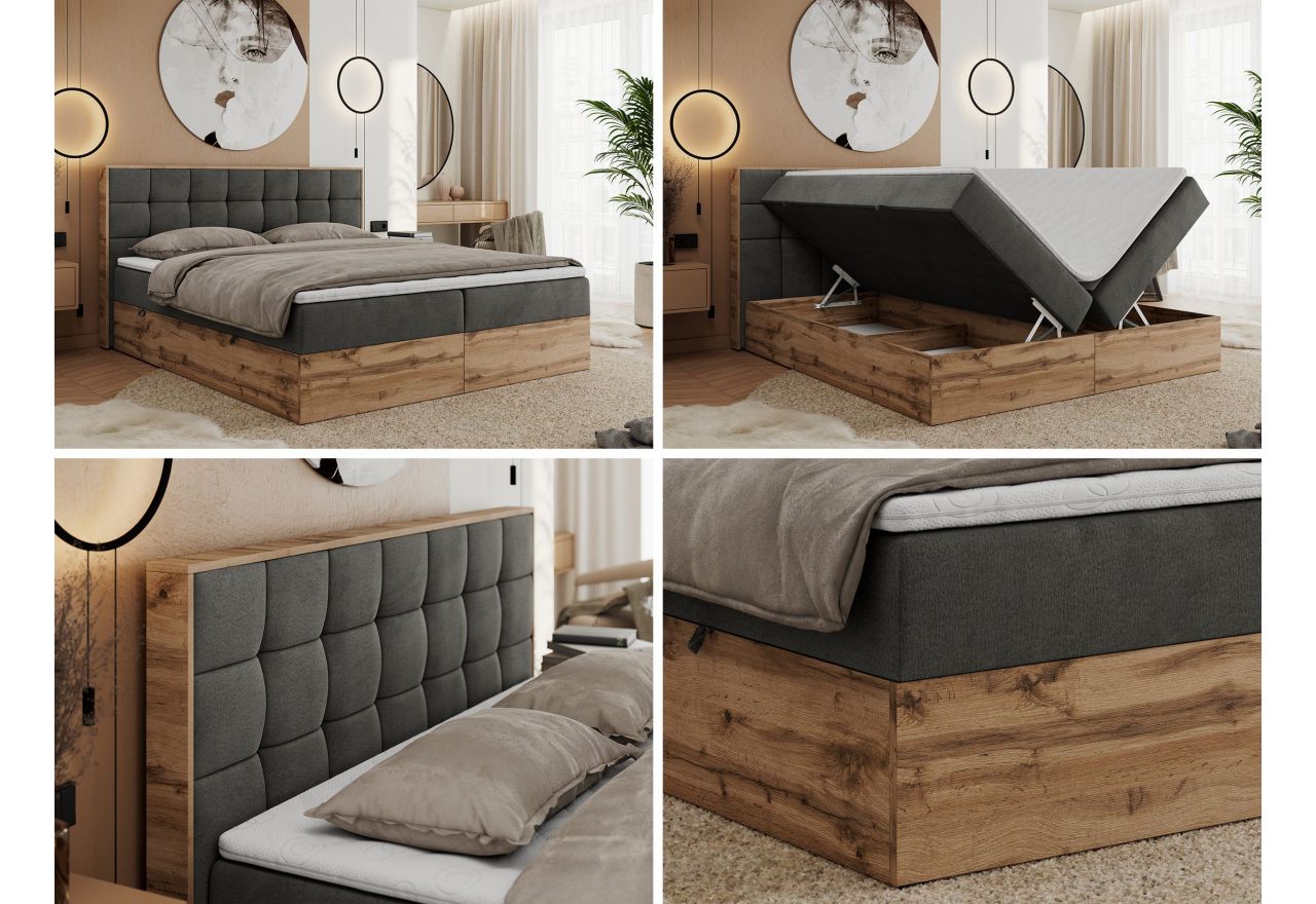 Łóżko kontynentalne ALBERO 1 180x200 - H3 - ciemnoszary, welwet