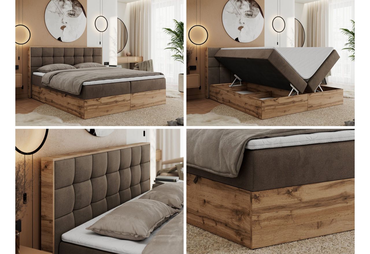 Łóżko kontynentalne ALBERO 1 160x200 - H3 - brązowy, welwet