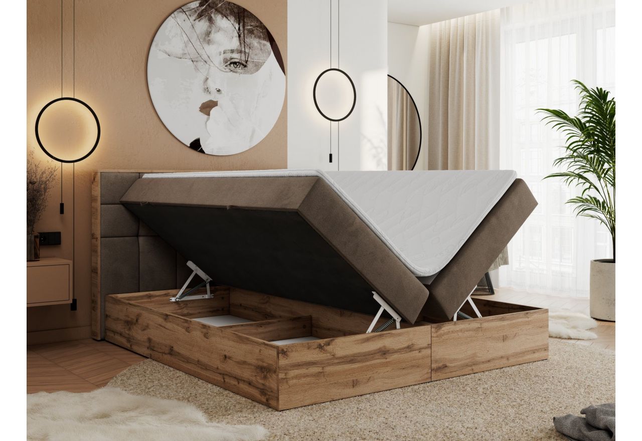 Łóżko kontynentalne ALBERO 1 180x200 - H3 - brązowy, welwet