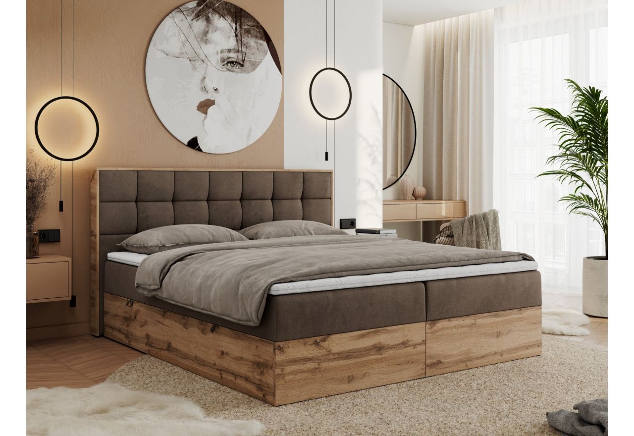 Łóżko kontynentalne ALBERO 1 180x200 - H4 - brązowy, welwet