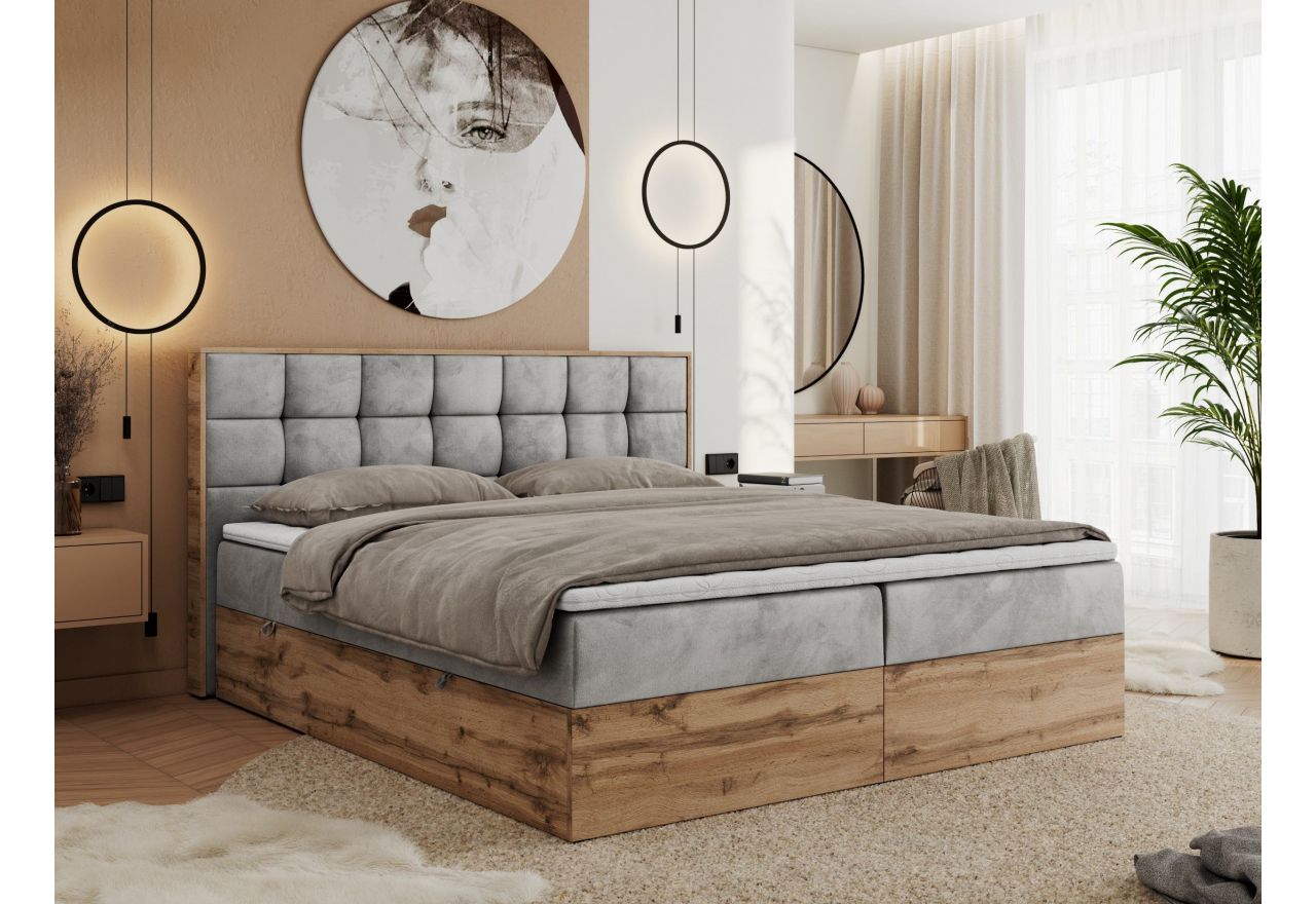 Łóżko kontynentalne ALBERO 1 140x200 - H3 - jasnoszary, welwet