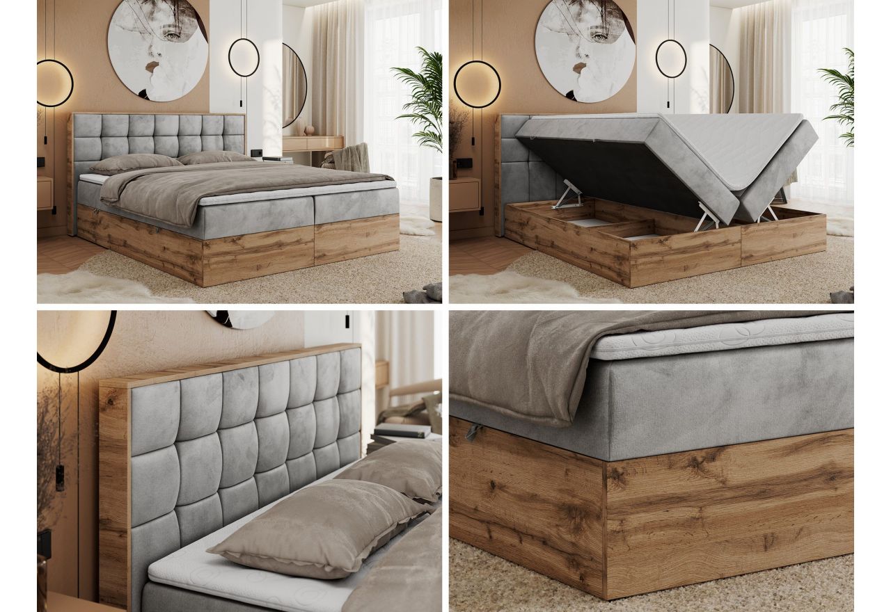 Łóżko kontynentalne ALBERO 1 140x200 - H3 - jasnoszary, welwet