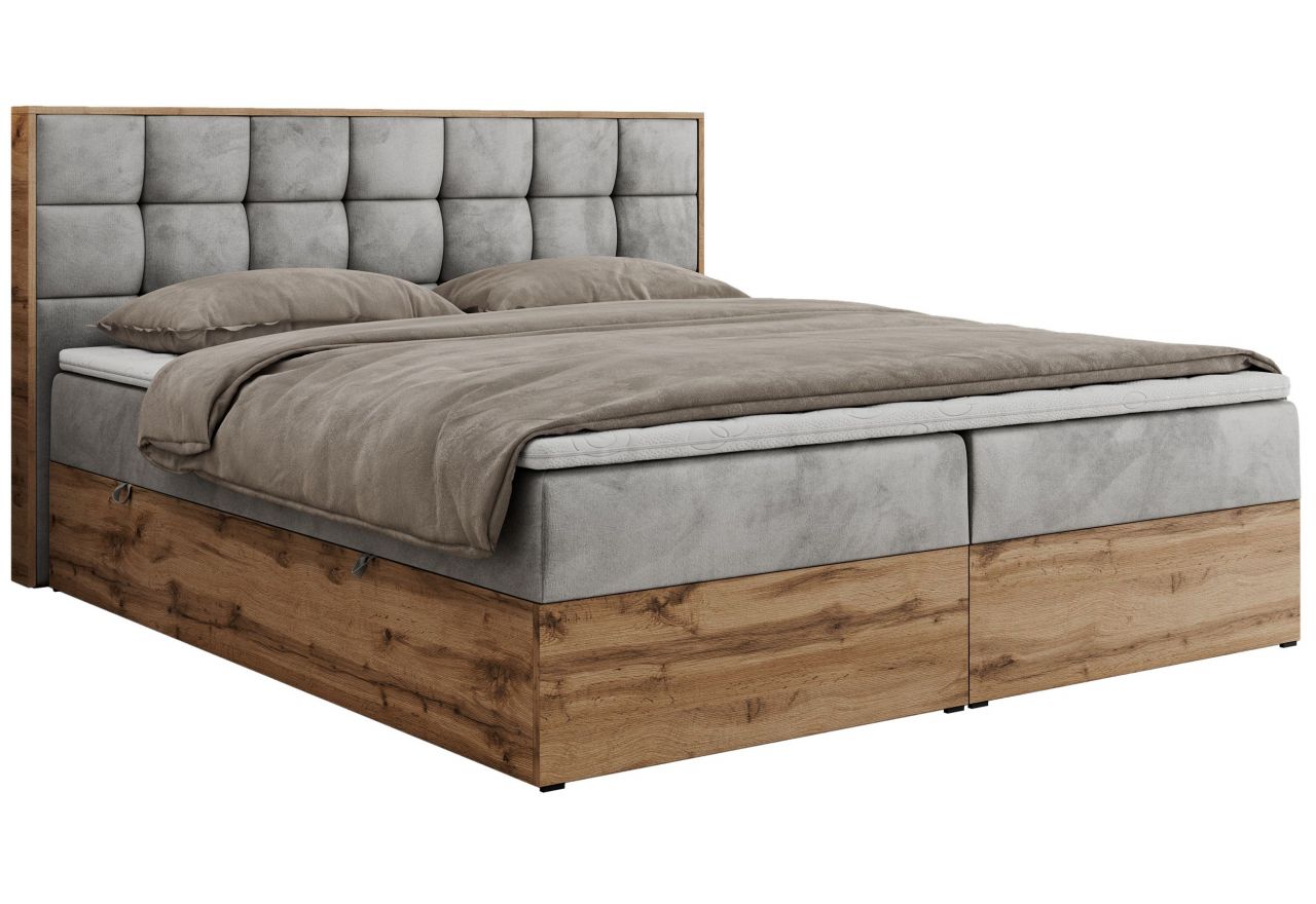 Łóżko kontynentalne ALBERO 1 140x200 - H3 - jasnoszary, welwet