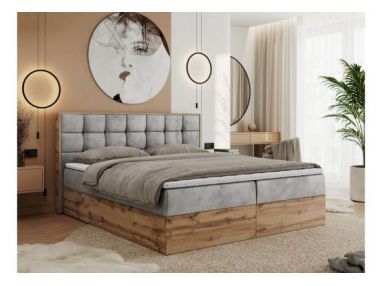 Łóżko kontynentalne ALBERO 1 200x200 - H3 - jasnoszary, welwet