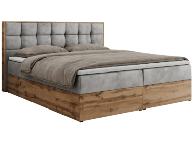 Łóżko kontynentalne ALBERO 1 180x200 - H4 - jasnoszary, welwet