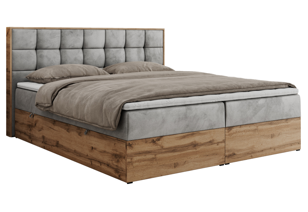 Łóżko kontynentalne ALBERO 1 200x200 - H4 - jasnoszary, welwet