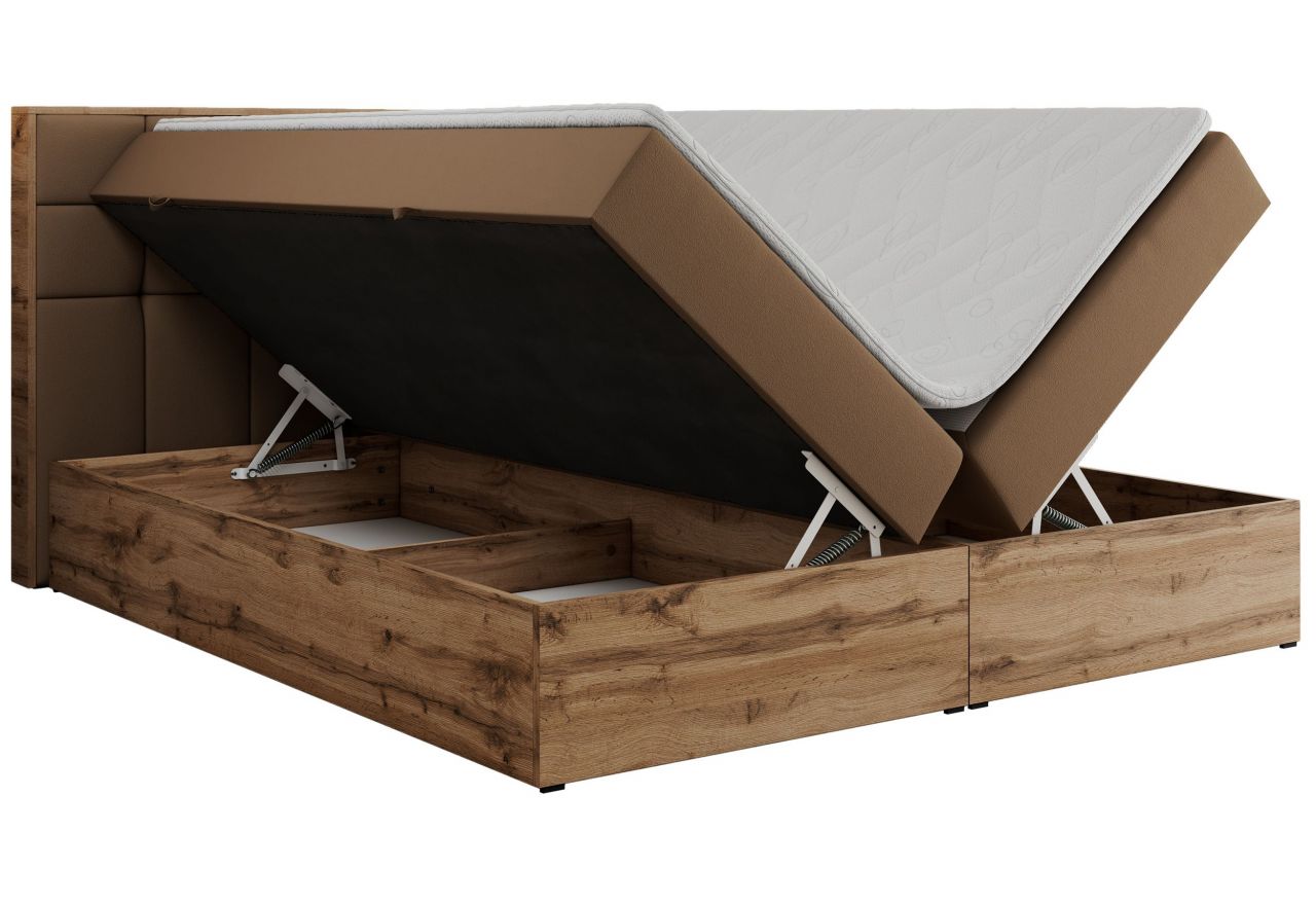 Łóżko kontynentalne ALBERO 1 160x200 - H3 - brązowy, ekoskóra