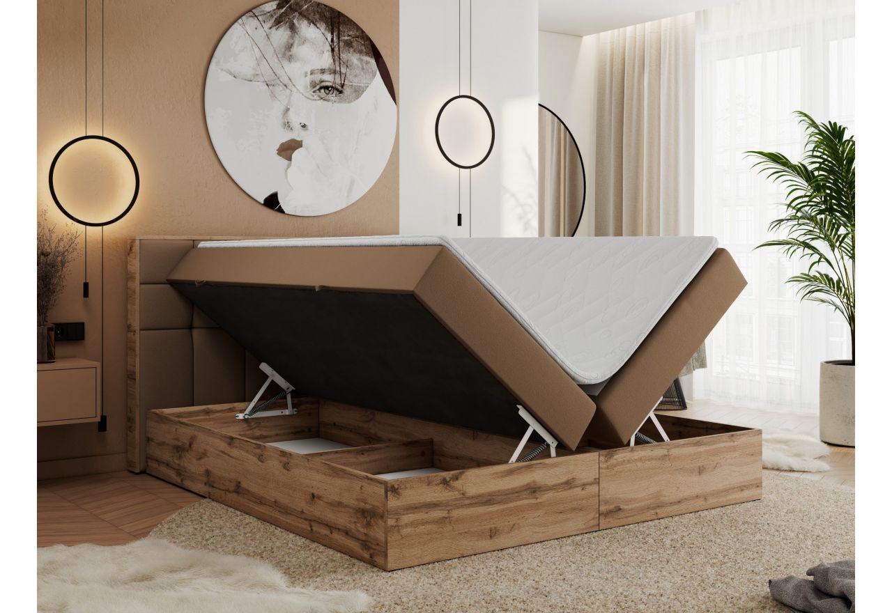 Łóżko kontynentalne ALBERO 1 120x200 - H4 - brązowy, ekoskóra