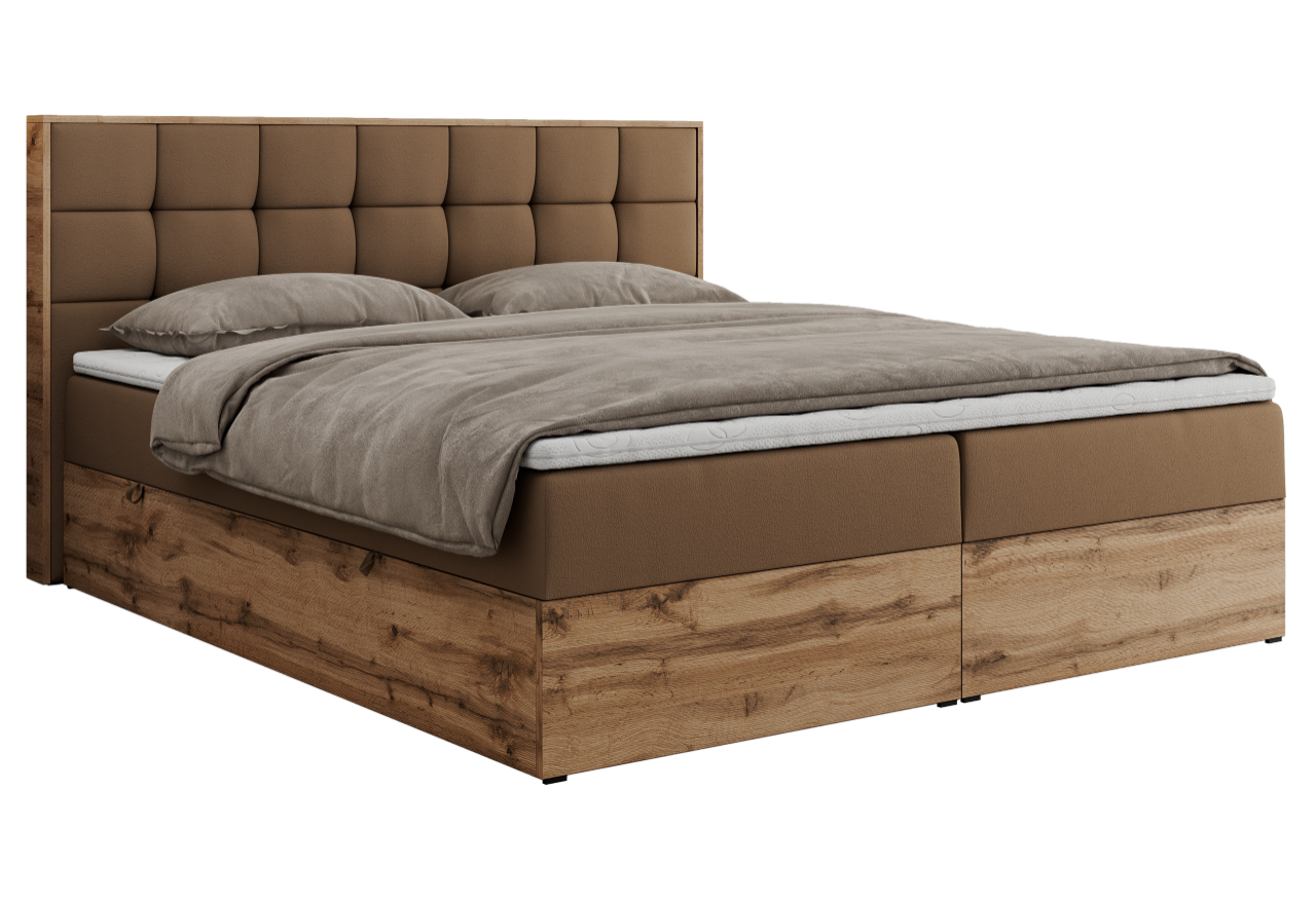 Łóżko kontynentalne ALBERO 1 160x200 - H4 - brązowy, ekoskóra