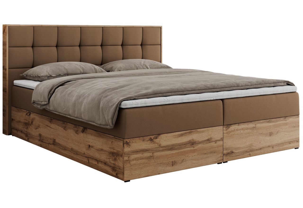 Łóżko kontynentalne ALBERO 1 160x200 - H4 - brązowy, ekoskóra