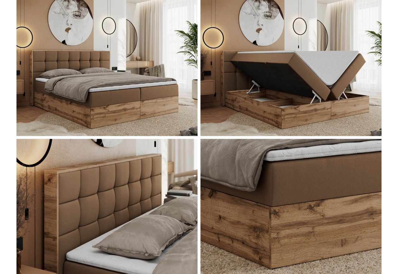 Łóżko kontynentalne ALBERO 1 180x200 - H4 - brązowy, ekoskóra