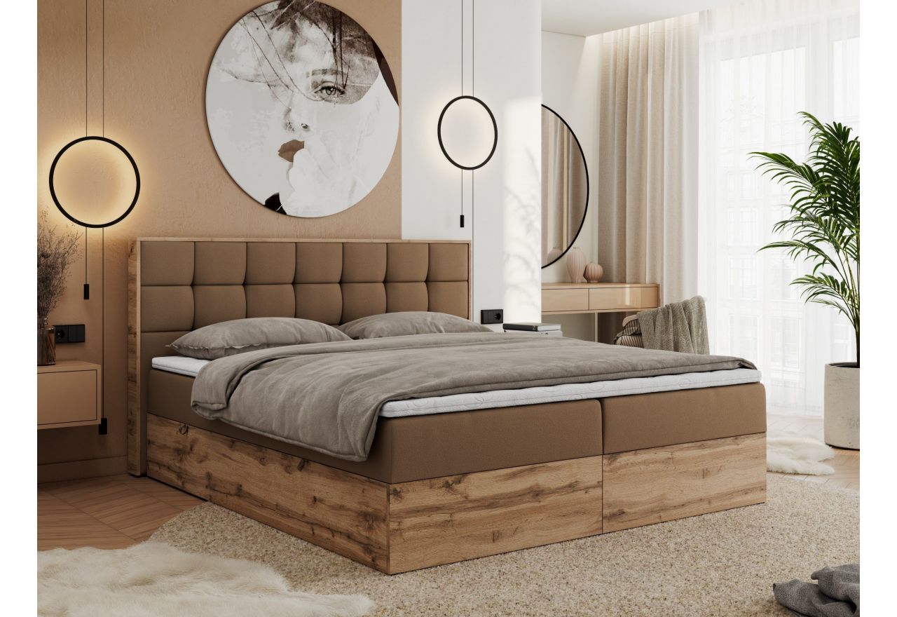 Łóżko kontynentalne ALBERO 1 200x200 - H4 - brązowy, ekoskóra