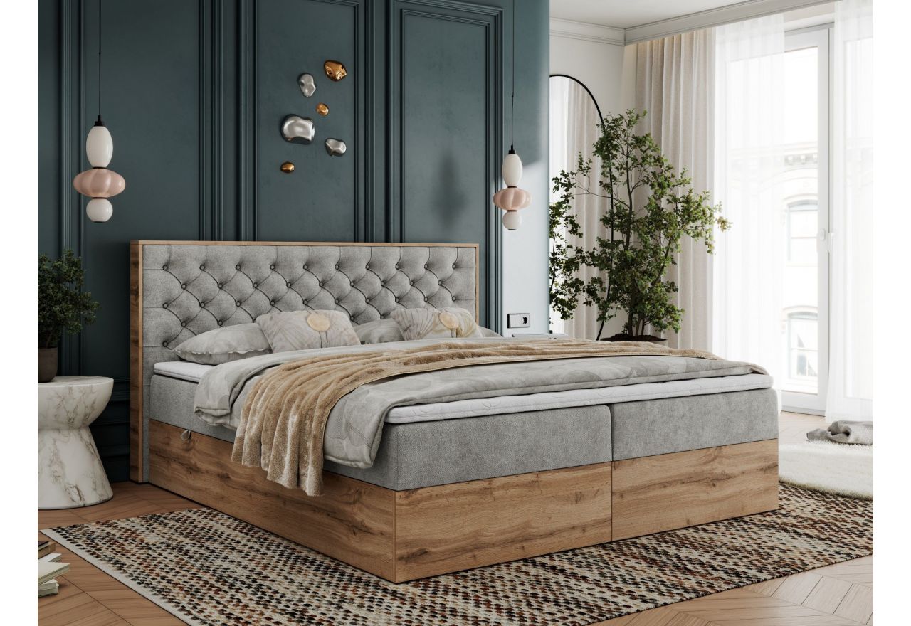 Łóżko kontynentalne ALBERO 3 200x200 - H3 - jasnoszary, struktura