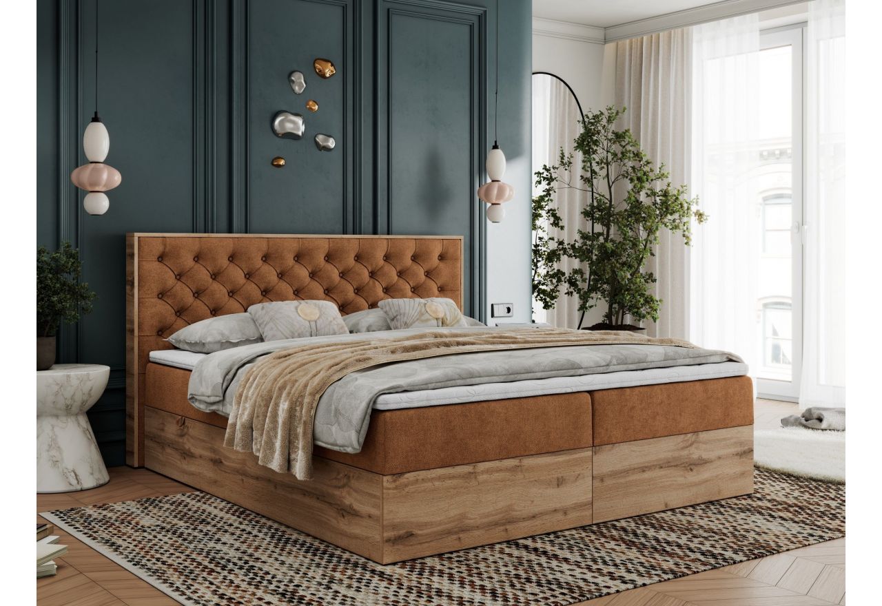 Łóżko kontynentalne ALBERO 3 180x200 - H3 - pomarańczowy, struktura