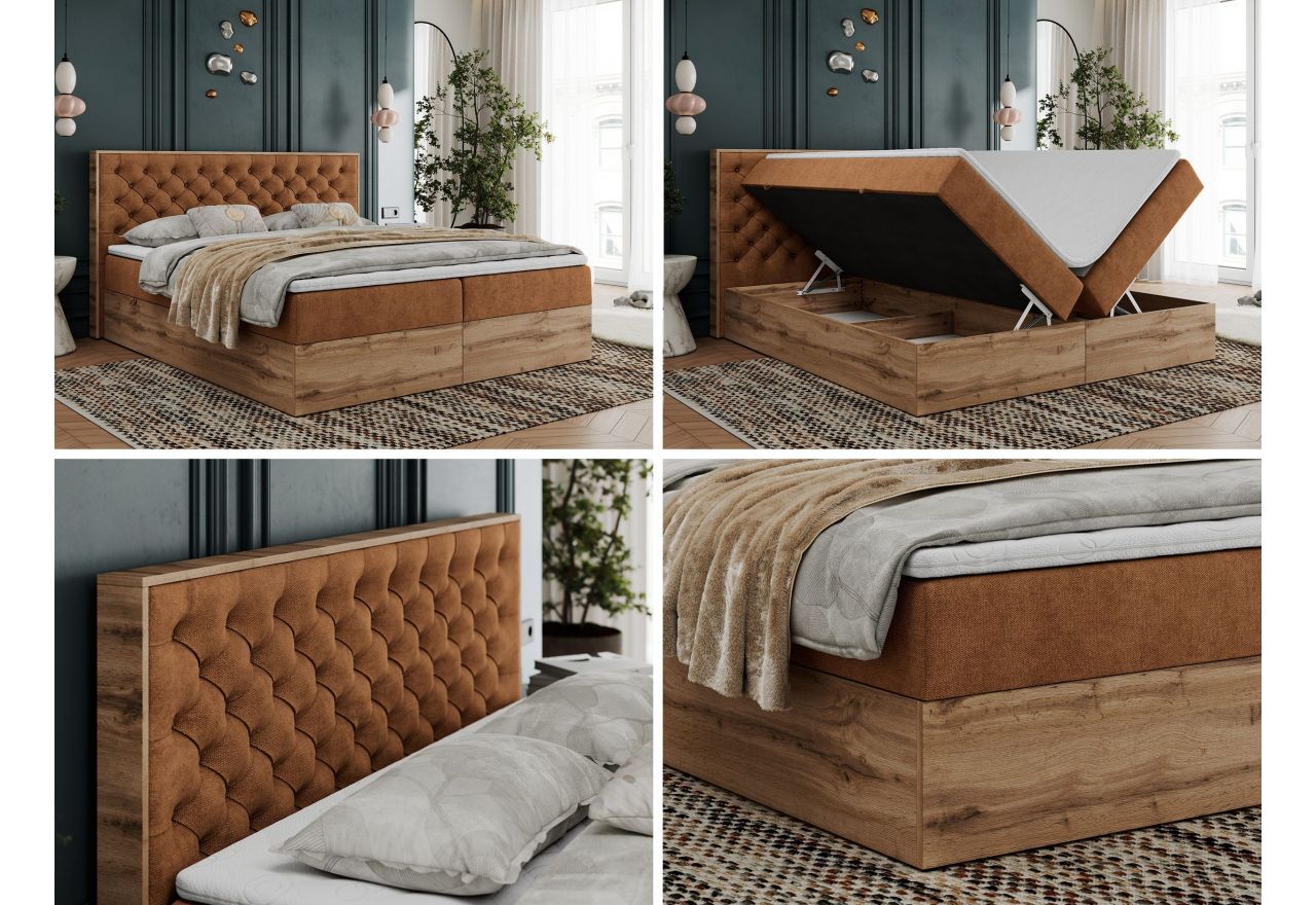 Łóżko kontynentalne ALBERO 3 180x200 - H3 - pomarańczowy, struktura