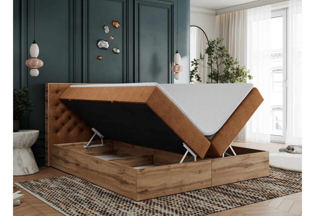 Łóżko kontynentalne ALBERO 3 160x200 - H4 - pomarańczowy, struktura