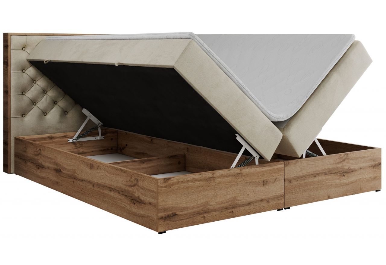 Łóżko kontynentalne ALBERO 3 140x200 - H3 - beżowy, welwet