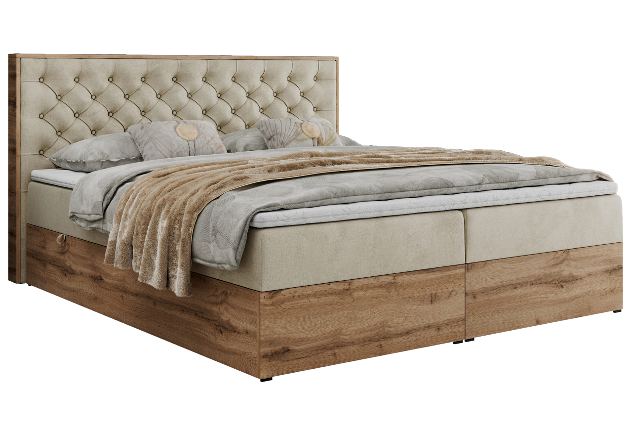 Łóżko kontynentalne ALBERO 3 180x200 - H3 - beżowy, welwet